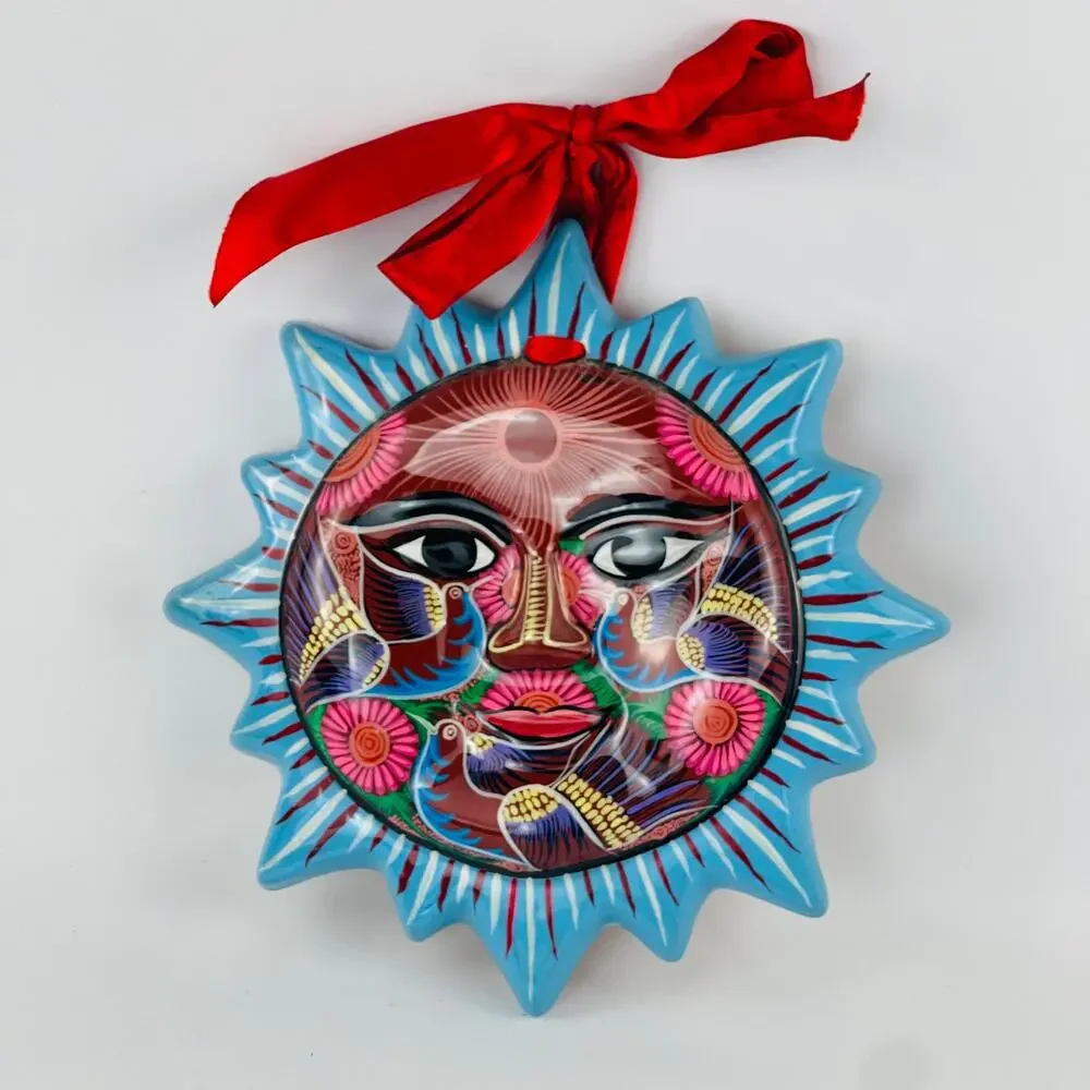 Isidoro Mexico Folk Art Pottery Sun Face Wall Decor 9 3/8”